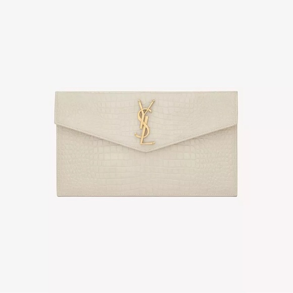 Saint Laurent, Uptown Pouch in Crocodile-Embossed Shiny Leather, Crema Soft - Picture 1 of 5